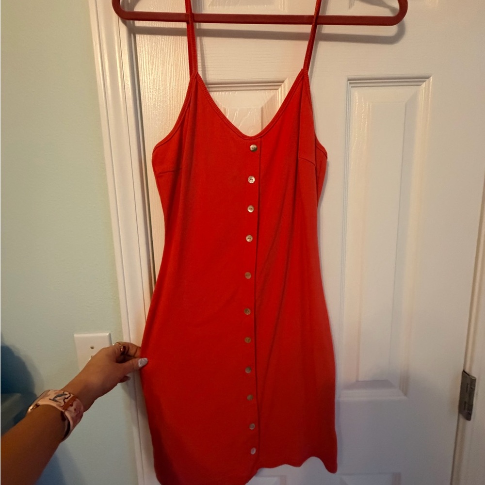Orange Button-Down Mini Tank Dress